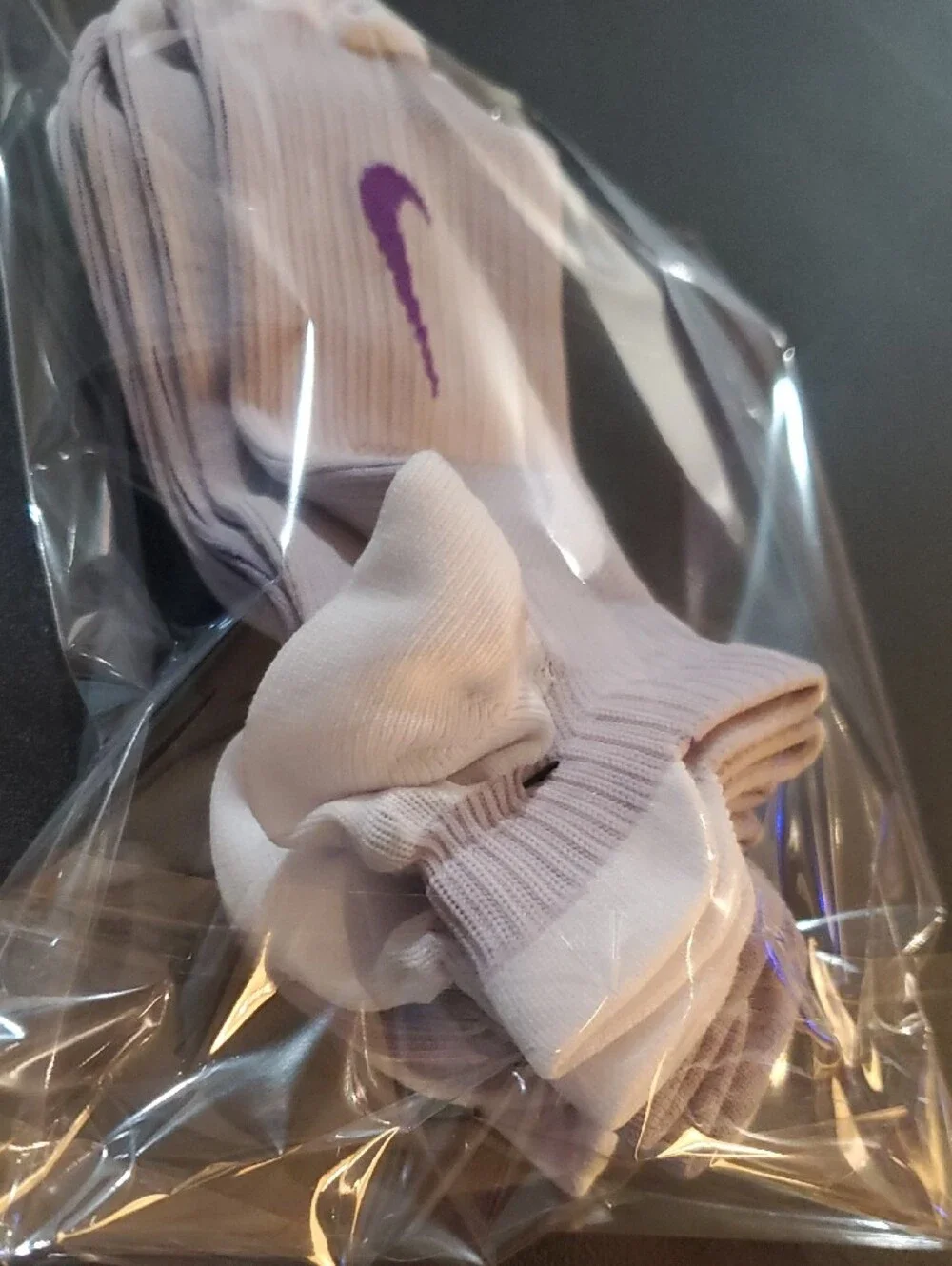 Nike Running Compression Lavendar & White Athletic Crew Socks with Purple Swoosh